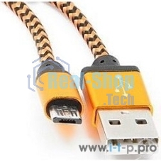 Кабель Gembird USB 2.0 Cablexpert AM/microBM 5P, 1м, нейлоновая оплетка, алюминиевые разъемы, оранжевый, пакет