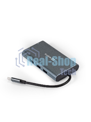 USB-концентратор ExeGate EX293985RUS DUB-31C/MAX (кабель-адаптер USB Type-C --> 3xUSB3.0 + Card Reader + PD 100W + HDMI 4K@30Hz + VGA + Audio + Lan RJ45 10/100/1000Mb, Plug&Play, серый)