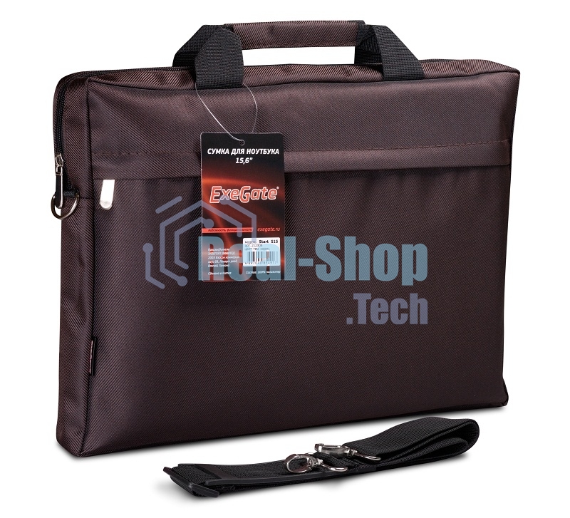 Сумка для ноутбука ExeGate EX212308RUS Start S15 Charcoal, темно-коричневая, полиэстер, для ноутбуков до 15.6