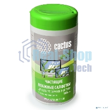 Салфетки Cactus CS-1001PE для экранов и оптики туба 100 шт влажных