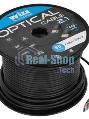 Кабель HDMI Wize AOC-8K-HM-HM-80M оптический, 80 м, 8K/60HZ, 4:4:4, v.2.1, ARC, 19M/19M, черный, коробка