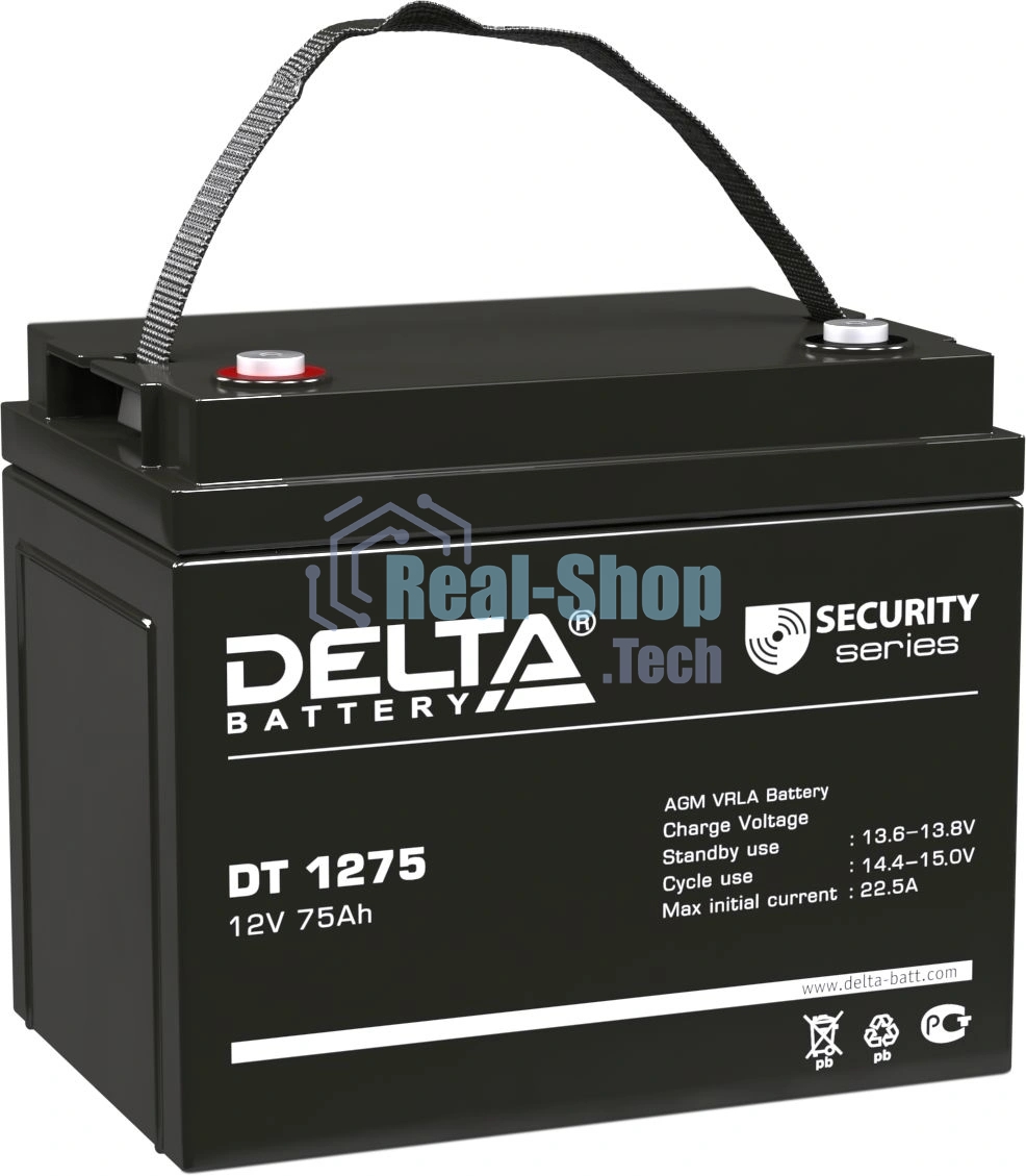 Аккумуляторная батарея Delta DT 1275 напряжение 12В, емкость 75А·ч (259х169х213мм)