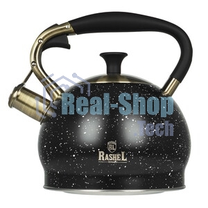 Чайник RASHEL М-7903 3 л, нерж. сталь, со свистком, черный