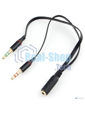 Кабель аудио Cablexpert CCAB-02-35F2M-0.2MB. 3.5 Jack 4pin(F)/2х 3.5 Jack(M) наушники и микрофон, черный, 0.2м, блистер