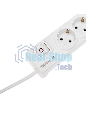 Сетевой фильтр 5 гнезд, 3м, 3х1,5мм², с автовыкл, 2 USB, белый Kranz