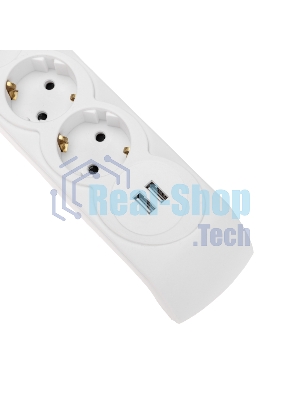 Сетевой фильтр 5 гнезд, 3м, 3х1,5мм², с автовыкл, 2 USB, белый Kranz
