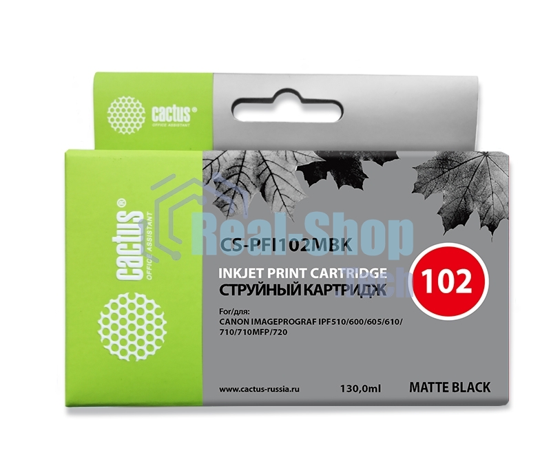 Картридж струйный Cactus CS-PFI102MBK черный матовый (130мл) для Canon iPF500/iPF600/iPF700/MFP M40/iPF765/LP17/LP24