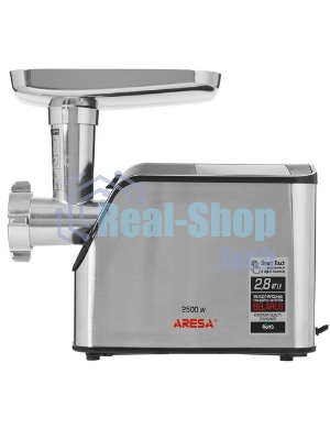 Мясорубка электрическая ARESA AR-2107 серебристый, 2500 Вт, 2.8 кг/мин, реверс, защита от перегрузки, насадки - 5