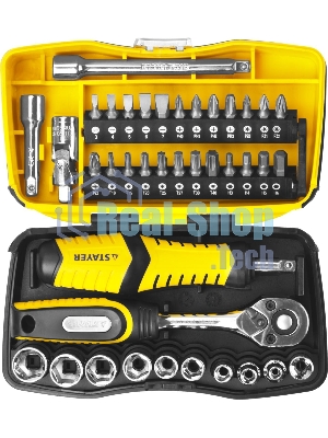 Биты и торцовые головки с трещоткой и воротком 39шт STAYER PROFI 25135-H39