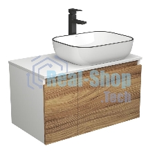 Комплект для ванной, 3 предмета (тумба Bau Dream Blackwood 80 + раковина BAU Stil Black Rand 50х40, белая, смеситель высокий Hotel Black)