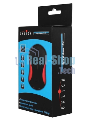 Мышь проводная Oklick 115S черный/красный, 1200 dpi, USB, кнопки - 3