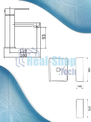 Раковина для ванной накладная прямоугольная BAU Cerama 48х37, с отверстием под смеситель, белая + смеситель Hotel Black, черный