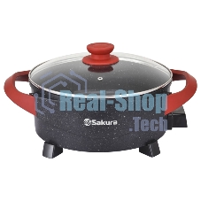 Электросковорода Sakura SA-7715BR Master Chef 1800-2000Вт 30х10 см кругл черный/красный