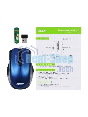 Мышь беспроводная Acer OMR031 черный/синий, 1600 dpi, радиоканал, USB, кнопки - 4