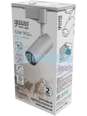 Светильник Gauss трековый цилиндр 12W 950lm 4000K 180-220V IP20 55x190мм белый LED 1/40