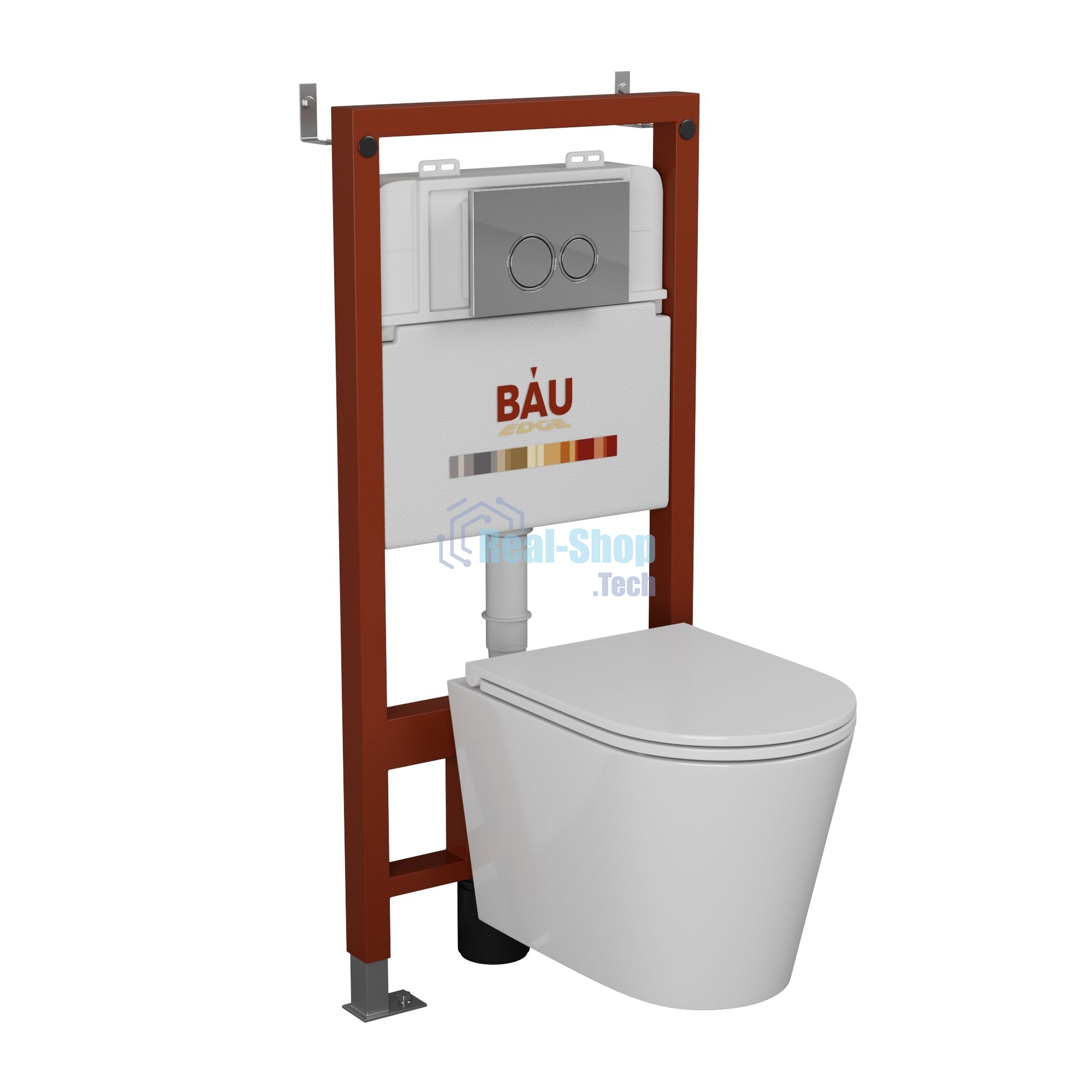 Комплект BAU 6 в 1: инсталляция BAU PRO, унитаз подвесной безободковый вихревой со скрытым сливом Bau Nimb Hurricane3, сиденье дюропласт микролифт, клавиша BASIC хром