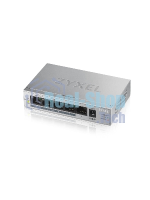 Коммутатор Zyxel GS1005HP Switch PoE +, 5xGE (4xPoE +), desktop, metal, silent, PoE budget 60 W