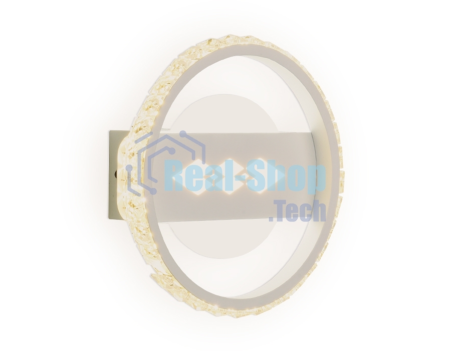 Настенный светодиодный светильник с хрусталем Ambrella light FA221 WH белый LED 6400K+3000K 24W D200*40