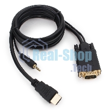 Кабель HDMI->VGA Cablexpert A-HDMI-VGA-03-6, 19M/15M + 3.5Jack, медь, позол.разъемы, 1.8м, черный, пакет