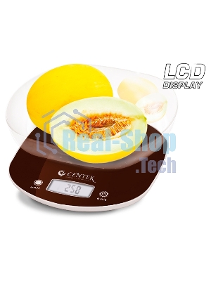 Весы кухонные Centek CT-2456 (шоколад) электр., max 7кг(!!!), шаг 1г, большая съемная чаша, дисплей