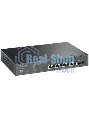 Коммутатор TP-Link JetStream 10-Port Gigabit Smart Switch with 8-Port PoE+, 8× Gigabit PoE+ Ports, 2× Gigabit SFP Slots, 802.3at/af, 150 W PoE Power, 1U 13-inch Rack-mountable Steel CaseIntegration with Omada SDN Controller, 802.1Q VLAN, STP/RSTP/MSTP, IGMP Snoopi