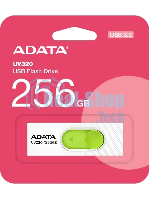 Флешка USB ADATA UV320 (AUV320-256G-RWHGN), 256Gb, USB 3.2 Gen1, R/W 100/30, белый/зеленый