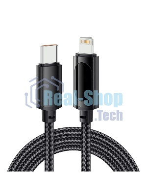 Кабель Rexant Type-C – Lightning для Apple, 3А, 1м, в черной нейлоновой оплетке, с LED-дисплеем