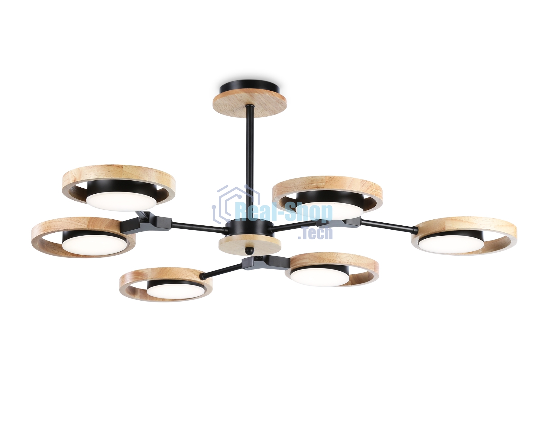 Подвесной светодиодный светильник Ambrella light FL51619/6 BK/LW черный/светлое дерево 3000K/4200K/6400K 42W D825*285 (Без ПДУ)