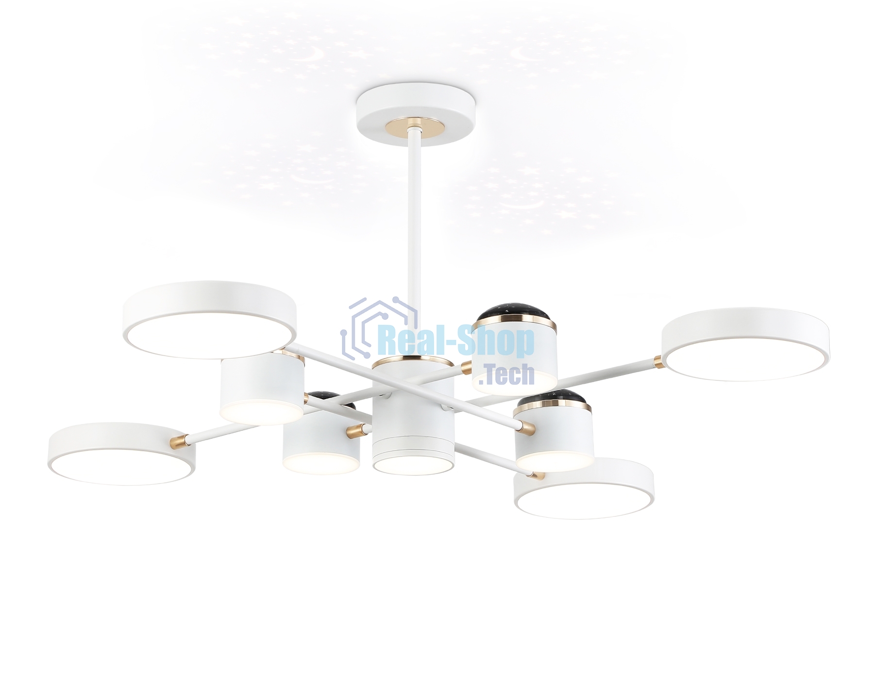 Люстра светодиодная на штанге Ambrella light FL51627/9+4 WH/FGD белый/золото 132W 3000-6000K D850*370 (без ПДУ)