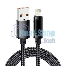 Кабель Rexant USB-A - Lightning для Apple, 2,4А, 1м, в черной нейлоновой оплетке, c LED дисплеем