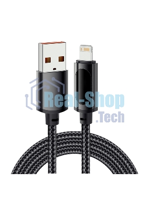 Кабель Rexant USB-A - Lightning для Apple, 2,4А, 1м, в черной нейлоновой оплетке, c LED дисплеем