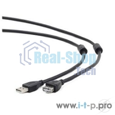 Кабель Gembird/Cablexpert USB 2.0, AM/AF, 4.5м, экран, 2феррит.кольца, черный, пакет