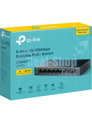 Коммутатор настольный TP-Link LS109P с 9 портами 10/100 Мбит/с (8 портов PoE+)