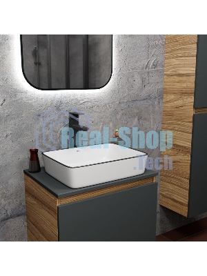 Раковина накладная прямоугольная BAU Hotel 48х37, белая, черный кант