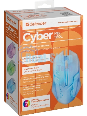 Мышь проводная Defender Cyber MB-560L белый, 1200 dpi, USB, кнопки - 3