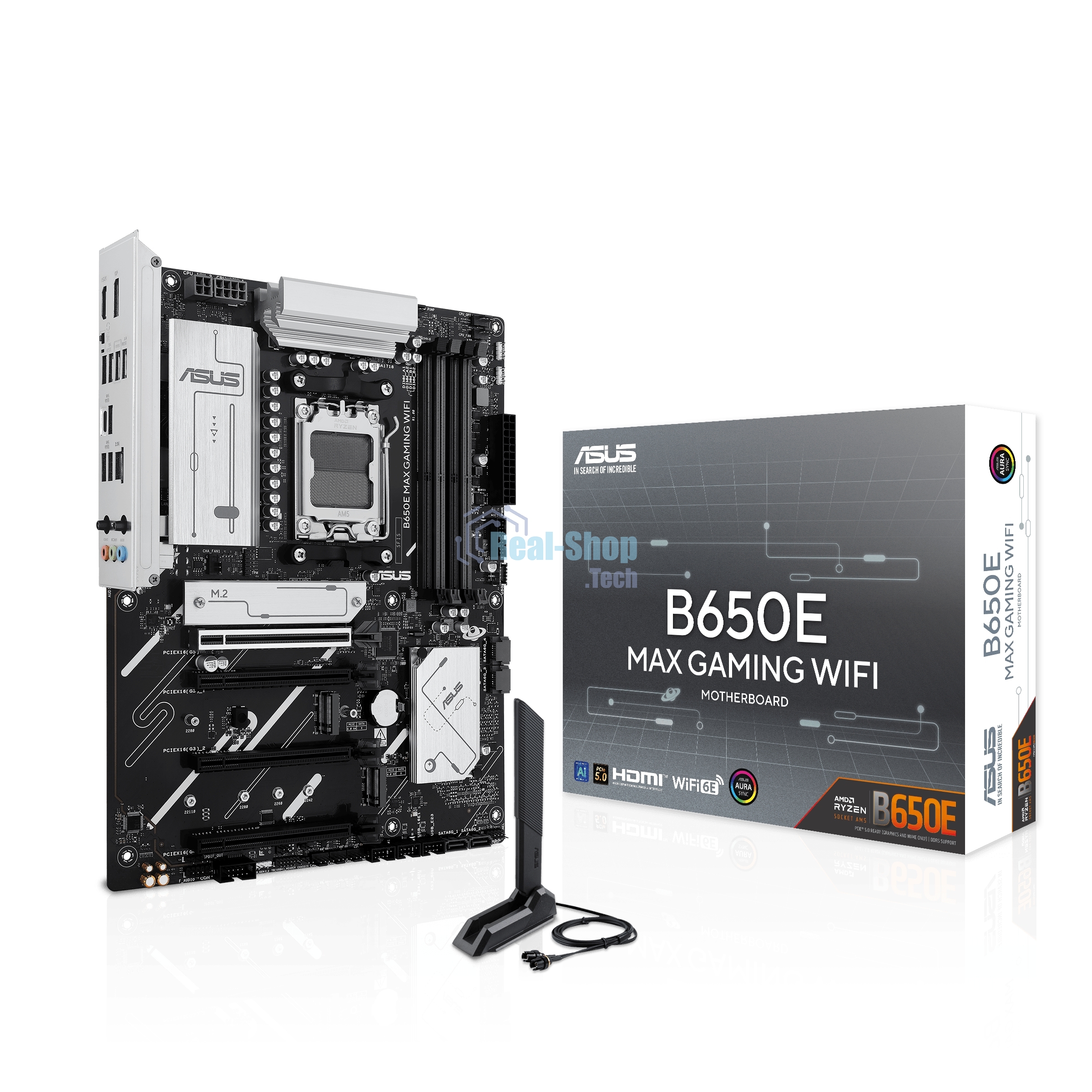 Материнская плата ASUS B650E MAX GAMING WIFI, AM5, AMD B650, 4xDDR5, 4xSATA, 3xM.2, 1xPCIe 5.0 x16, 1xPCIe 4.0 x16, 2xPCIe 3.0 x1, 1xDP, 1xHDMI, 1x2.5Gb LAN, Wi-Fi 6E, Bluetooth 5.3, 4xUSB-A 10Gbps, 1xUSB-C 10Gbps, 2xUSB-A 5Gbps, 2xUSB-A 2.0, 3x3.5 мм, 7.1, ATX