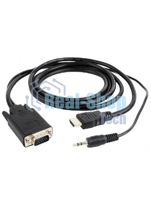 Кабель HDMI->VGA Cablexpert A-HDMI-VGA-03-10, 19M/15M + 3.5Jack, медь, позол.разъемы, 3м, черный, пакет