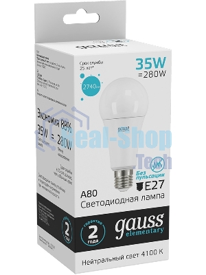 Лампа светодиодная Gauss Elementary A67 35Вт цок.: E27 груша 220B св. свеч. белый. нейт. А67 (упак.: 10 шт)