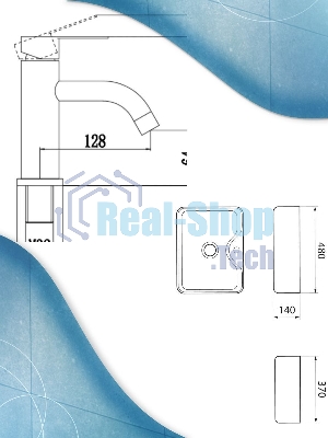 Раковина для ванной накладная прямоугольная BAU Cerama 48х37, белая + смеситель Dream Black, черный