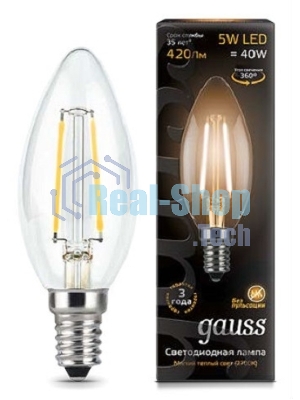 Лампа светодиодная Gauss 103801105LED Filament Candle Е14 5Вт 2700к 1/10/50