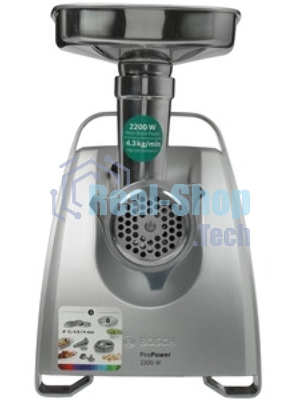 Мясорубка электрическая Bosch MFW68680 черный, 2200 Вт, 4.3 кг/мин, реверс, защита от перегрузки, насадки - 5