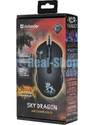 Мышь проводная Defender Sky Dragon GM-090L черный, 3200 dpi, USB, кнопки - 6