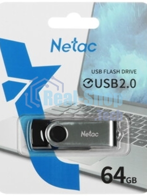 Флешка USB Netac U505 (NT03U505N-064G-20BK), 64Gb, USB 2.0, R/W 70/30, черный/серебристый