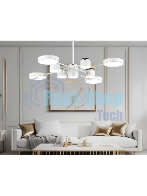 Люстра светодиодная на штанге Ambrella light FL51627/9+4 WH/FGD белый/золото 132W 3000-6000K D850*370 (без ПДУ)