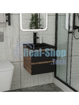 Тумба под раковину Bau Stil Loft black brushed, раковина кварцевая BAU Stil 40, черный металлик