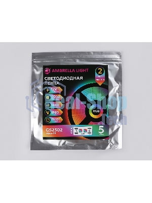 Светодиодная лента Ambrella light GS2302 5050 60Led/ 14.4W m/ 12V IP65 RGB/ 5000*10*2.87mm (4 конт.)