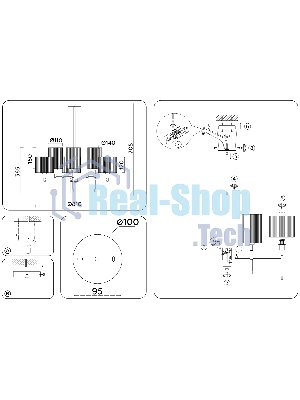 Люстра Ambrella light LH72383/8 BS/GR латунь/серый E14*8 max 40W D810*705