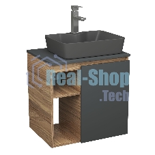 Тумба Bau Dream Blackwood 60 правая, графит, раковина BAU Cerama 48х37 темно-серая матовая, смеситель Hotel Still, нерж. сталь