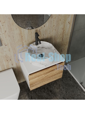 Комплект: тумба Bau Dream Blackwood 60, 1 ящик, Раковина круглая накладная BAU Element D41, мрамор, смеситель Hotel Dream, черный выпуск клик клак черный
