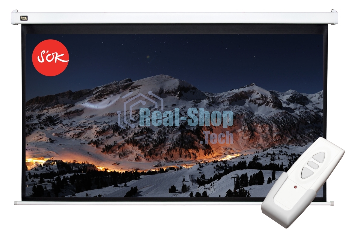 Экран Cinema S'OK SCPSM-370x208FG-ED90 16:9 167' Pro настенно-потолочный, моторизованный, 370x208см, фибергласс, белый корпус, экстрадроп 90см